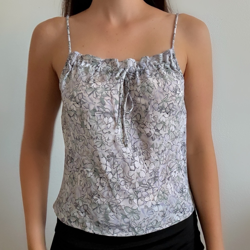 Vintage Y2K floral cami blouse top blue 90s small medium